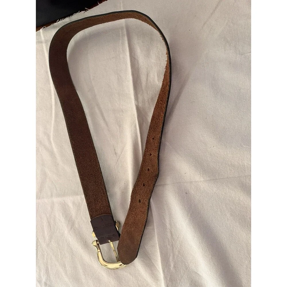 Vintage Full Grain Leather Men’s Belt Solid Brass Buckle Sz L Made In Argentina